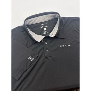 Tesla Polo Shirt Men Small Black Short Sleeve Logo Embroidered Polyester Outdoor